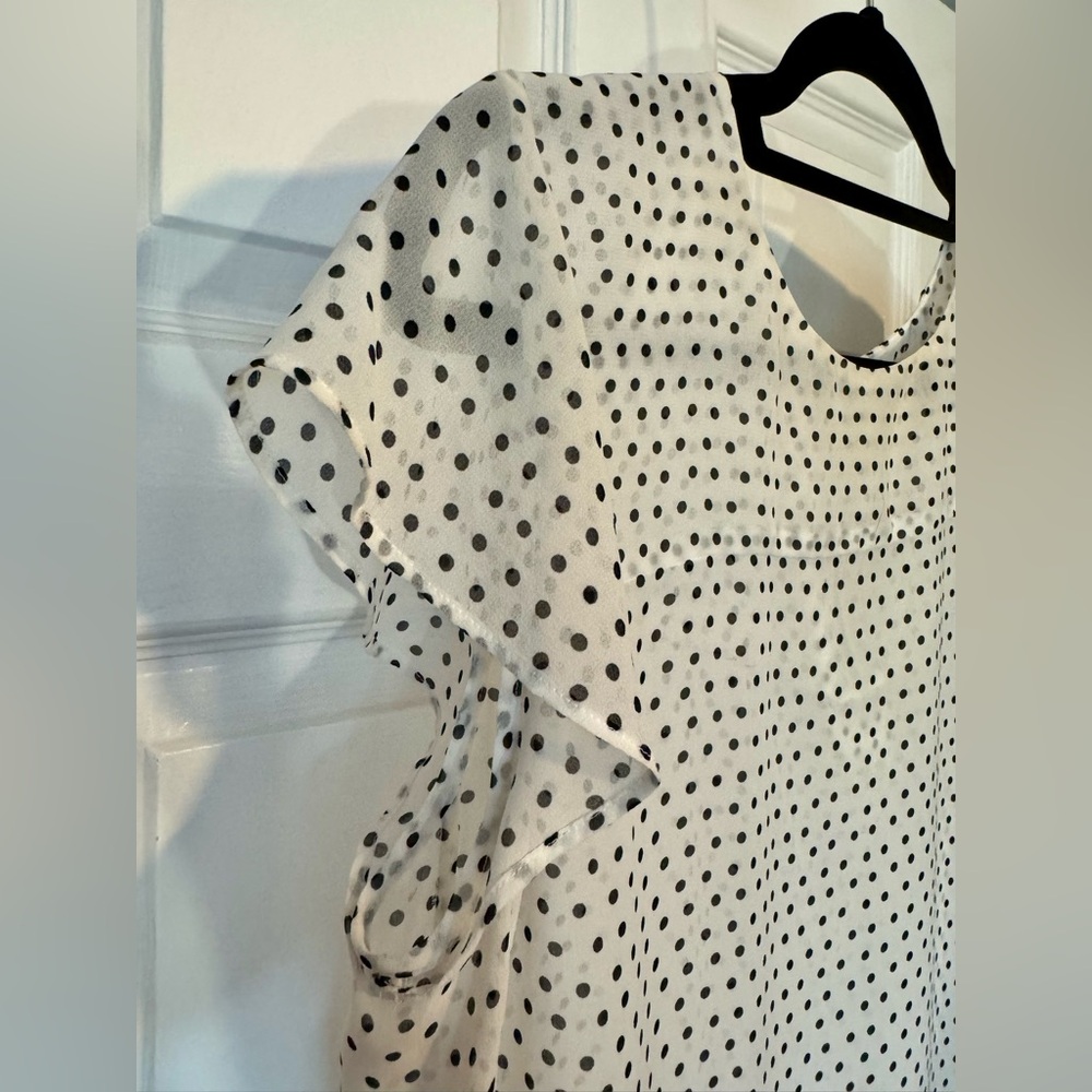 Maison Jules Off-White with Black Polka Dot Sheer Blouse Size Large - Picture 5 of 16